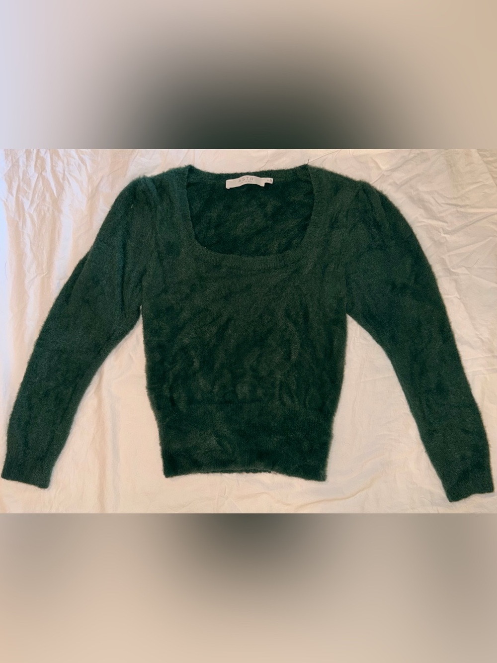 Astr Scoop Neck Fuzzy Sweater in Deep Green